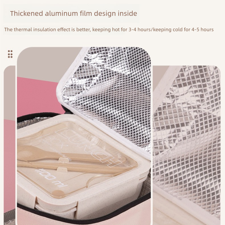 Pink Double-Layer Insulated Lunch Bag with Aluminum Foil Lining, Thermal Food Carrier for Hot & Cold Meals â Large Capacity, Reusable & Easy to Clean.