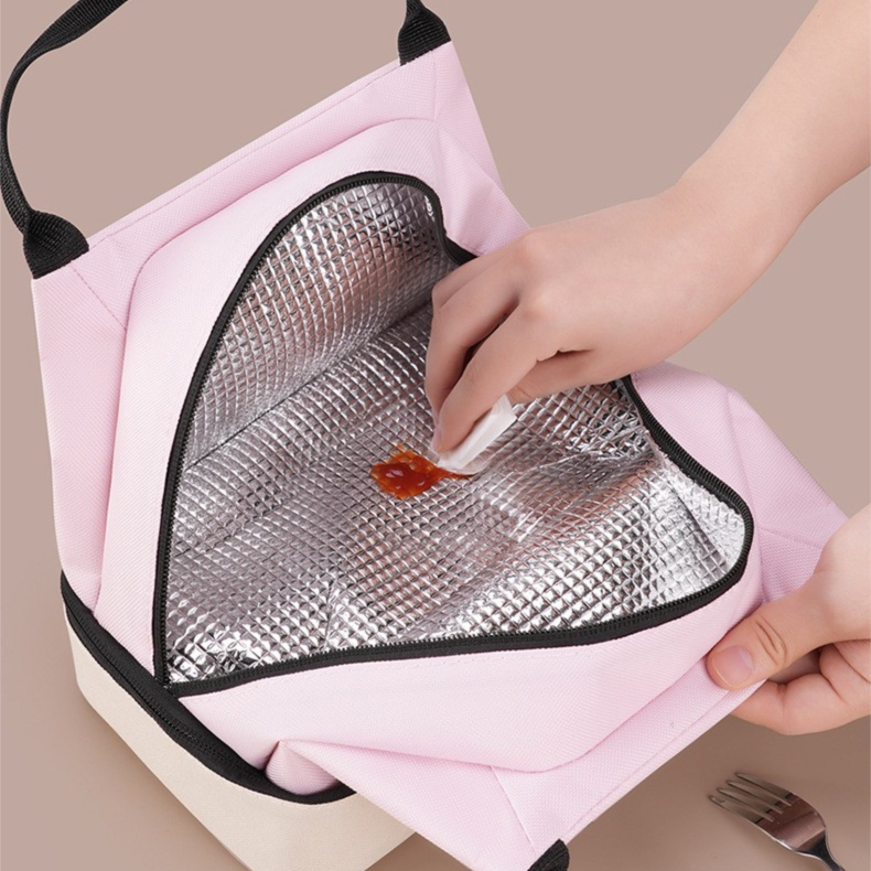 Pink Double-Layer Insulated Lunch Bag with Aluminum Foil Lining, Thermal Food Carrier for Hot & Cold Meals â Large Capacity, Reusable & Easy to Clean.