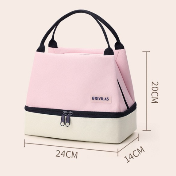 Pink Double-Layer Insulated Lunch Bag with Aluminum Foil Lining, Thermal Food Carrier for Hot & Cold Meals â Large Capacity, Reusable & Easy to Clean.