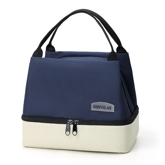 Navy blue Double-Layer Insulated Lunch Bag with Aluminum Foil Lining, Thermal Food Carrier for Hot & Cold Meals â Large Capacity, Reusable & Easy to Clean.
