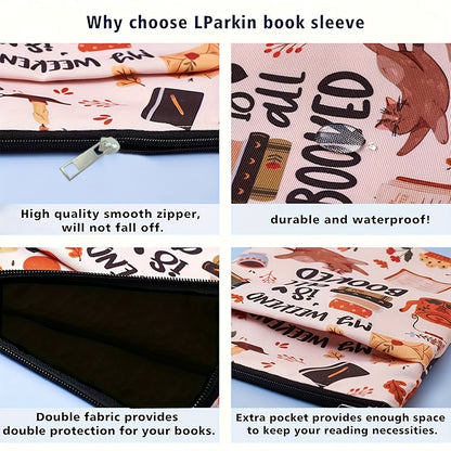 Pink flowers Zippered Book Sleeve with Printed Design – Waterproof Protective Cover for Books, Ideal for Readers and Students with Extra Pocket & Carry Strap