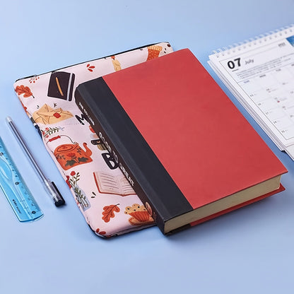 Pink flowers Zippered Book Sleeve with Printed Design – Waterproof Protective Cover for Books, Ideal for Readers and Students with Extra Pocket & Carry Strap