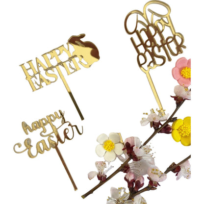 10-Piece Set of Elegant Easter Cake Toppers – Gold Acrylic "Happy Easter" Decorations with Bunny & Egg Designs, Perfect for Party Cakes and Festive Table Settings(Style 5)