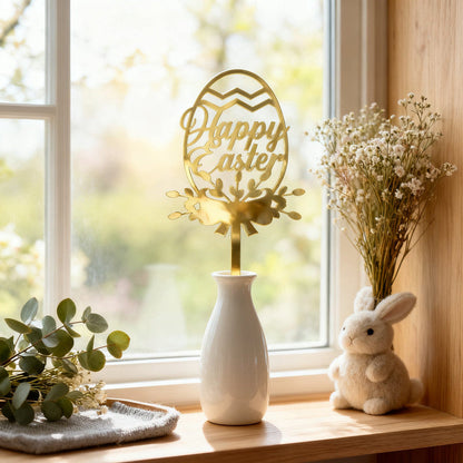 10-Piece Set of Elegant Easter Cake Toppers – Gold Acrylic "Happy Easter" Decorations with Bunny & Egg Designs, Perfect for Party Cakes and Festive Table Settings(Style 8)