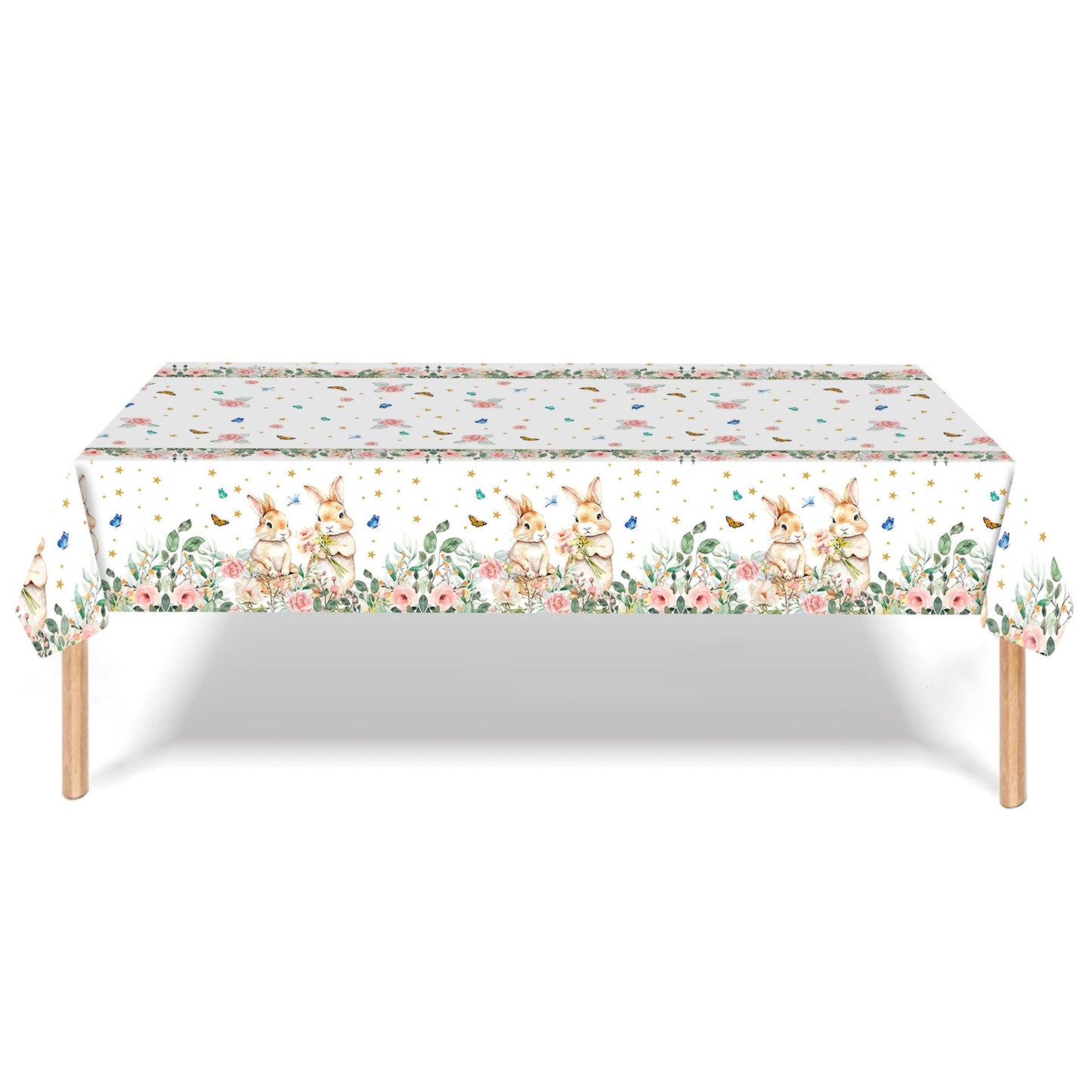 Easter Party Decoration Set â Floral Bunny Tablecloth 137x274cm + Happy Easter Banner, Spring-Themed Decor for Festive Gatherings.