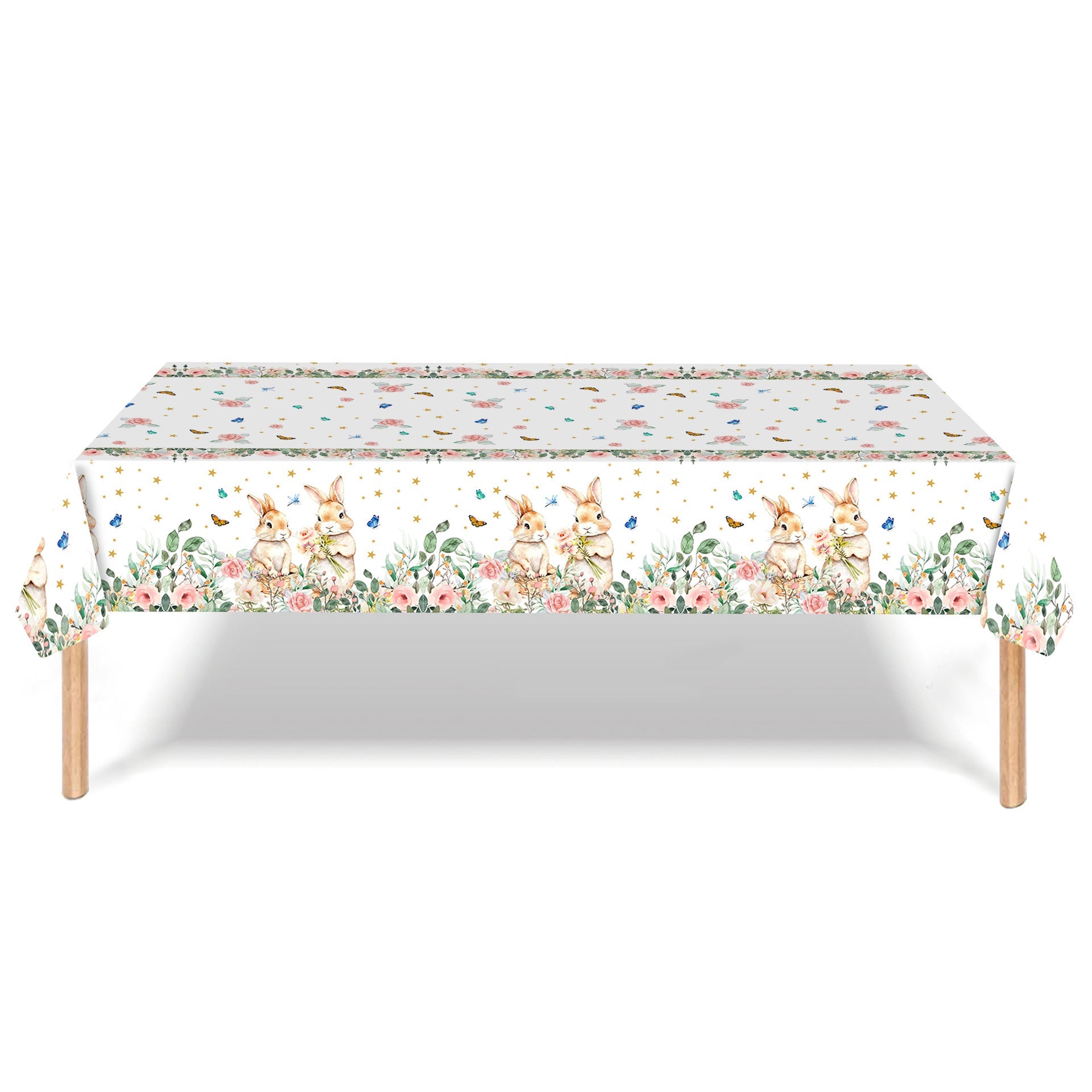 Easter Party Decoration Set â Floral Bunny Tablecloth 137x274cm + Happy Easter Banner, Spring-Themed Decor for Festive Gatherings.