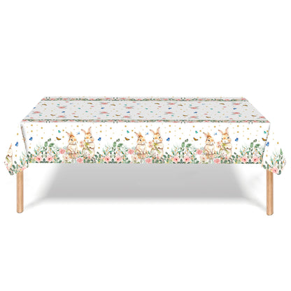 Easter Party Decoration Set â Floral Bunny Tablecloth 137x274cm + Happy Easter Banner, Spring-Themed Decor for Festive Gatherings.
