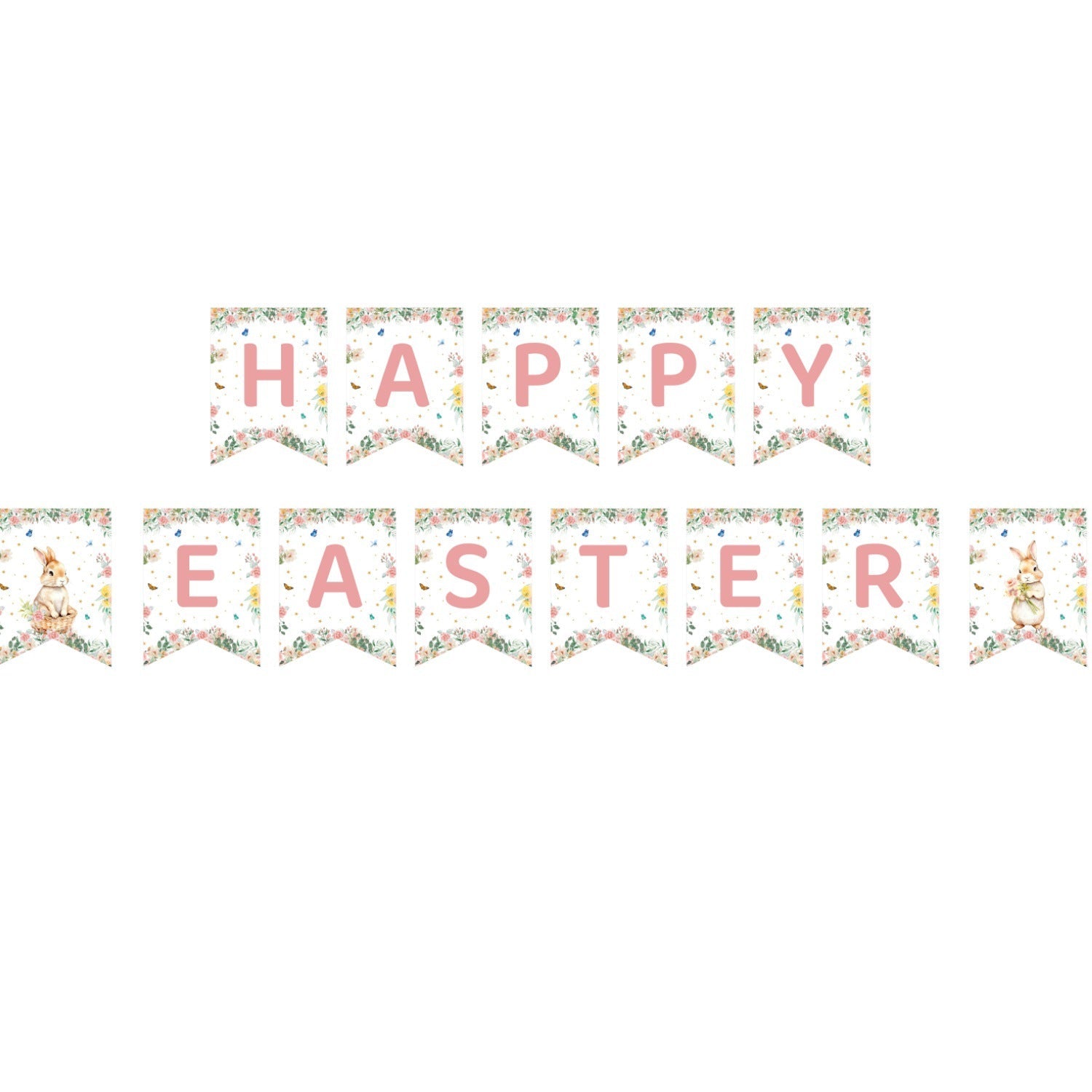 Easter Party Decoration Set â Floral Bunny Tablecloth 137x274cm + Happy Easter Banner, Spring-Themed Decor for Festive Gatherings.