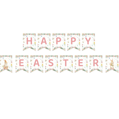 Easter Party Decoration Set â Floral Bunny Tablecloth 137x274cm + Happy Easter Banner, Spring-Themed Decor for Festive Gatherings.