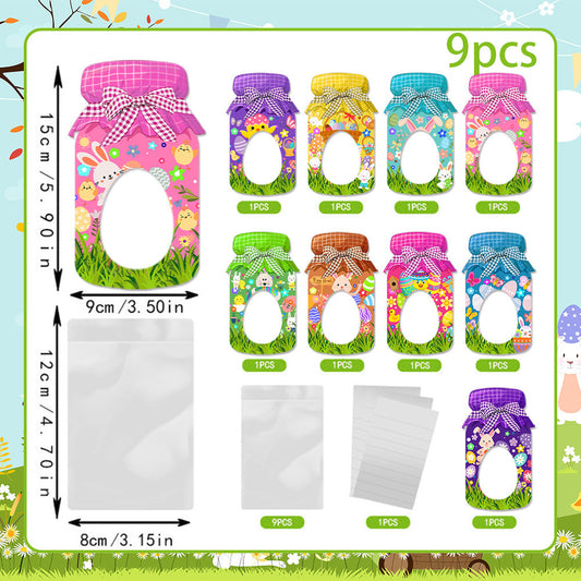 27-Piece Easter Treat Bag Set â 9 Unique Designs, 3 of Each, Jar-Style Candy Bags with Window for Party Favors and Holiday Gifts.