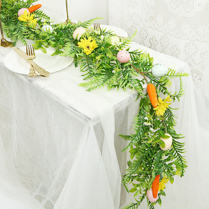 Easter Artificial Garland – 200cm Decorative Vine with Eggs, Carrots, Flowers and Leaves for Table Centerpiece or Party Decoration