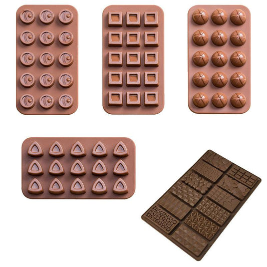 5-Piece Silicone Chocolate Mold Set â Food-Grade, Easy Release, Heat-Resistant Baking Molds for Chocolate, Candy, Ice and Desserts.