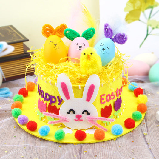 Yellow DIY Easter Hat Craft Kit â Kidsâ Handmade Decoration Set with Accessories for Easter Parties, School Activities and Home Crafts.