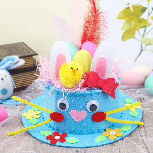 Blue DIY Easter Hat Craft Kit â Kidsâ Handmade Decoration Set with Accessories for Easter Parties, School Activities and Home Crafts.