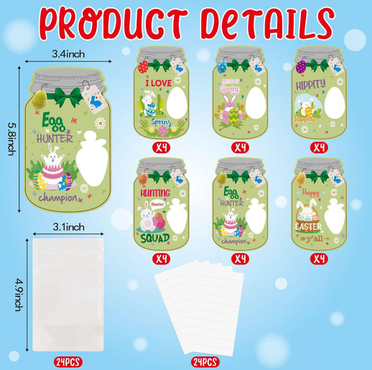 24-Piece Easter Themed Gift Tags Set â Fun Jar-Style Labels for Classroom Exchange, Party Favors and Holiday Crafts.