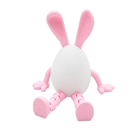 3-Piece Pink rabbit-ear white egg Easter Figurine Set â Identical Poseable Egg-Shaped Toys for Holiday Display and Interactive Play.