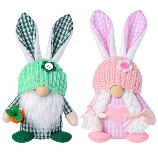 2-Piece Easter Bunny Gnome Set â Matching Decorative Figurines in Complementary Color Schemes for Spring Display.