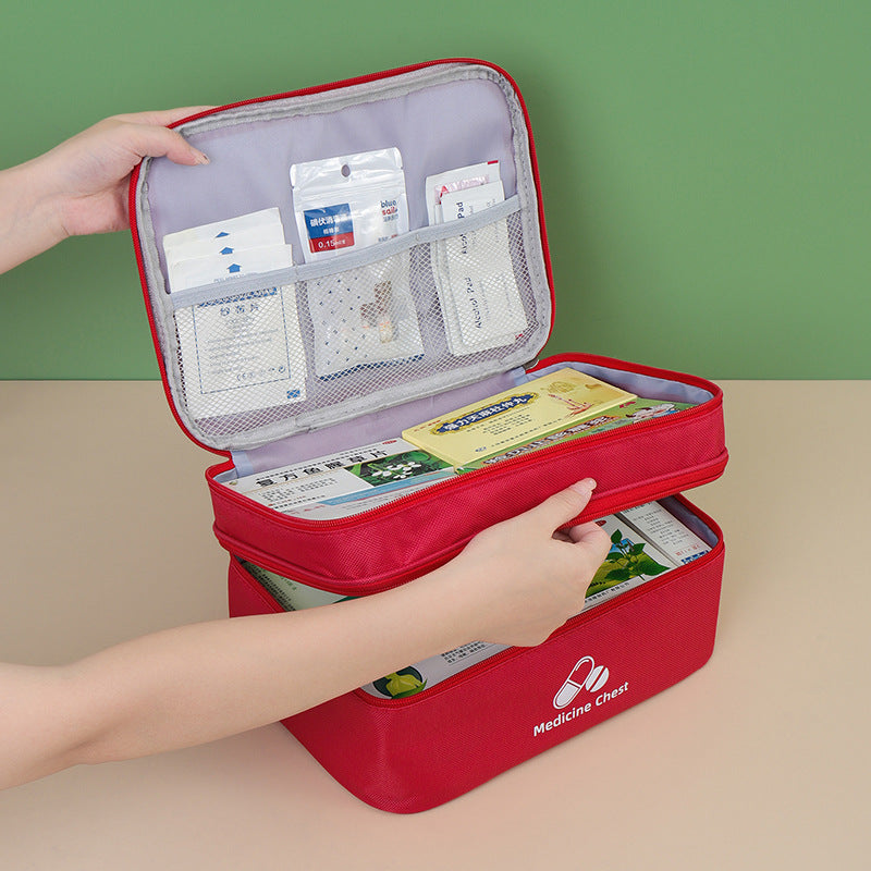 Green Large First Aid Organizer –35×24×17cm Double-Layer Medicine Storage Case for Family & Travel Use