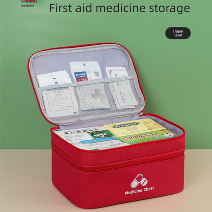 Green Large First Aid Organizer –35×24×17cm Double-Layer Medicine Storage Case for Family & Travel Use