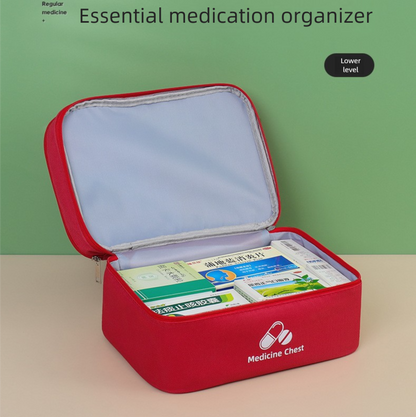 Green Large First Aid Organizer –35×24×17cm Double-Layer Medicine Storage Case for Family & Travel Use