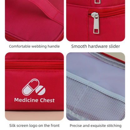 Green Large First Aid Organizer –35×24×17cm Double-Layer Medicine Storage Case for Family & Travel Use