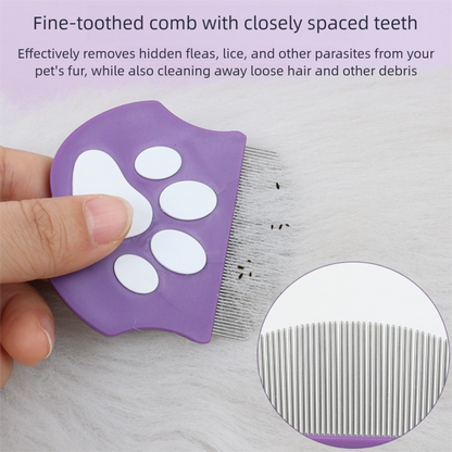 Greenish-gray Pet Grooming Comb – Fine-Toothed Flea Remover with Non-Slip Grip for Cats and Dogs
