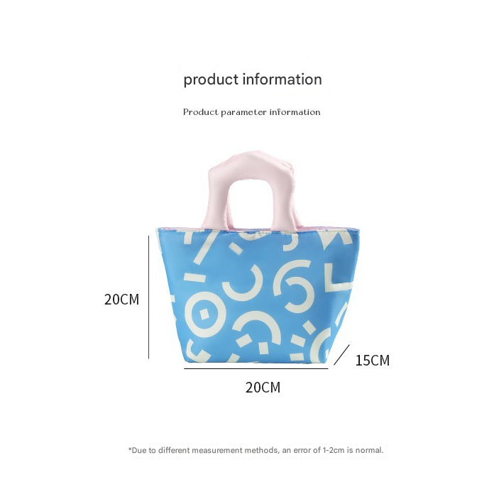 Blue and pink handbag Insulated Lunch Bag â Multi-Color Printed Tote with Padded Handle for Students & Office Workers.
