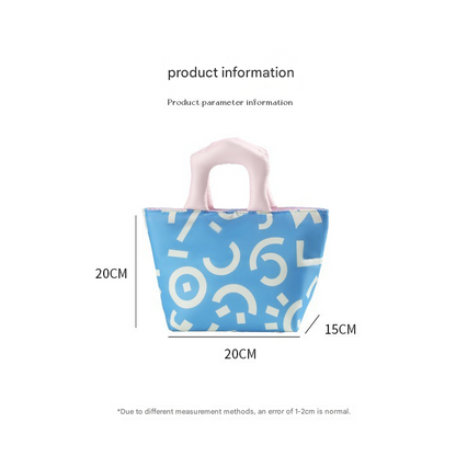 Blue and pink handbag Insulated Lunch Bag â Multi-Color Printed Tote with Padded Handle for Students & Office Workers.