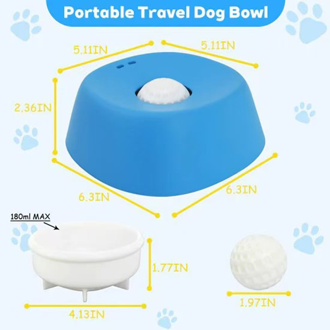 Yellow bowl with orange ball Slow Feeding Dog Bowl with Built-In Rolling Ball – Anti-Spill Pet Lick Dish for Healthy Eating Habits