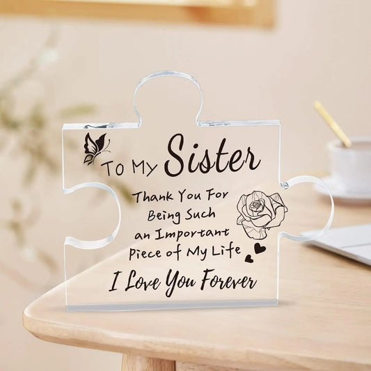 Interlocking Puzzle-Shaped Desktop Decor â 10.5cm Square Display Piece for Home or Gifting(Sister).