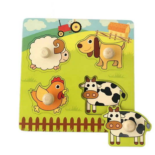 Farm Hand-Grip Puzzle Board â Educational Shape Matching Toy for Early Learning, 14.5cm Square Design.