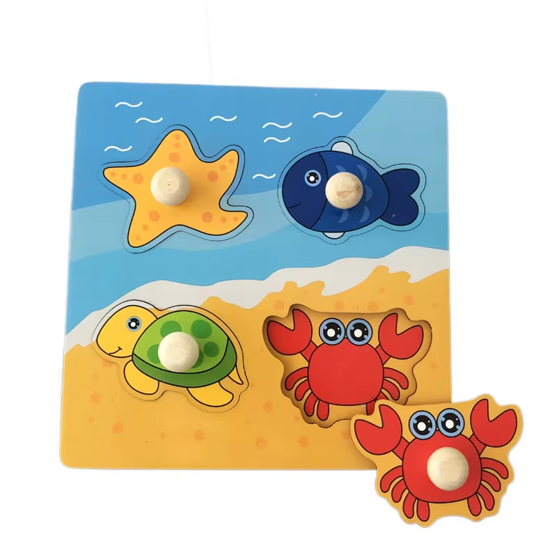 The ocean Hand-Grip Puzzle Board â Educational Shape Matching Toy for Early Learning, 14.5cm Square Design.