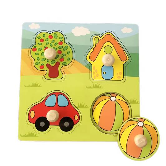 Tree of Items Hand-Grip Puzzle Board â Educational Shape Matching Toy for Early Learning, 14.5cm Square Design.