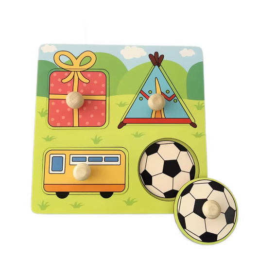 Gifts Hand-Grip Puzzle Board â Educational Shape Matching Toy for Early Learning, 14.5cm Square Design.