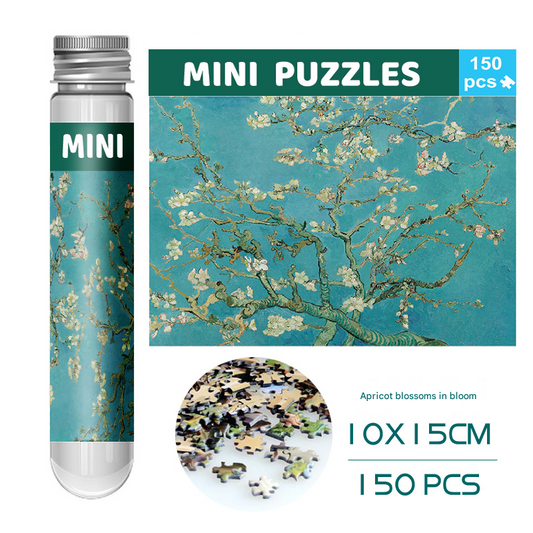 2 PCS 150-Piece Mini Puzzle in Reusable Tube â Compact Jigsaw for Home or Travel, Frame Not Included(105-Apricot blossoms are in full bloom).