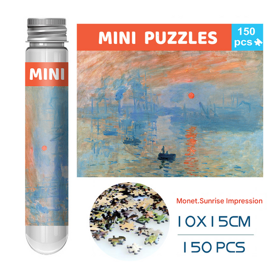 2 PCS 150-Piece Mini Puzzle in Reusable Tube â Compact Jigsaw for Home or Travel, Frame Not Included(134-Sunrise Impressions).