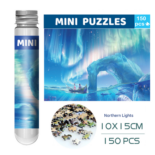 2 PCS 150-Piece Mini Puzzle in Reusable Tube â Compact Jigsaw for Home or Travel, Frame Not Included(118-Northern Lights).