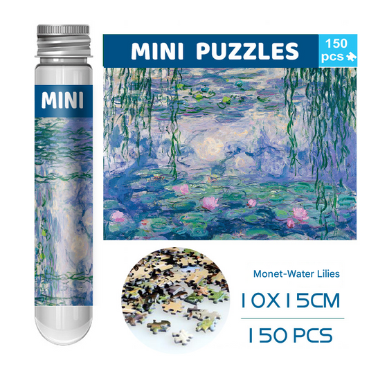 2 PCS 150-Piece Mini Puzzle in Reusable Tube â Compact Jigsaw for Home or Travel, Frame Not Included(132-Water lily).