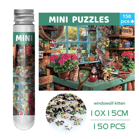 2 PCS 150-Piece Mini Puzzle in Reusable Tube â Compact Jigsaw for Home or Travel, Frame Not Included(104-The Cat on the Windowsill).