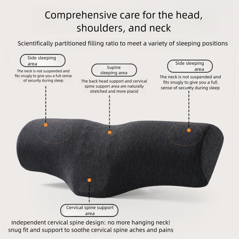 Dark gray Cervical Support Pillow – Memory Foam Core with Ergonomic Design for Neck Pain Relief and Deep Sleep(Ice Silk Style)
