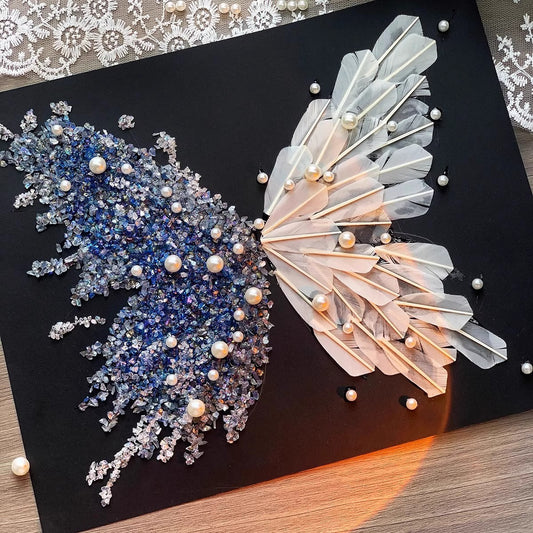 Crystal Feather Butterfly DIY Craft Kit – Handmade Art Material Set with Natural Feathers, Beads and Frame for Home Decoration or Gift Making