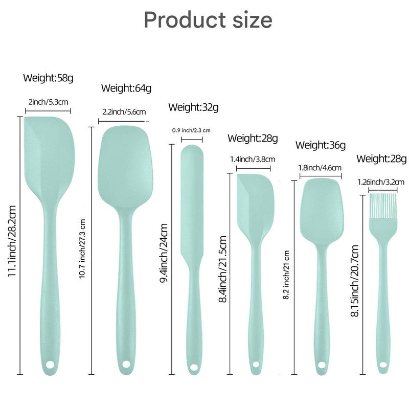 6-Piece Green Silicone Spatula Set – Heat-Resistant, Non-Scratch Kitchen Tools with Integrated Metal Reinforcement, Dishwasher Safe, for Cooking, Mixing, and Baking