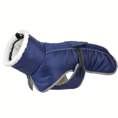 Blue Dog Winter Jacket – Warm, Windproof & Waterproof Pet Coat with Fleece Lining and Reflective Strips for Cold Weather(Size: 3XL)