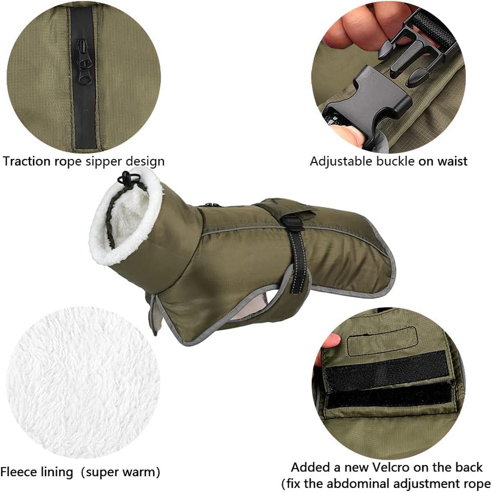 Blue Dog Winter Jacket – Warm, Windproof & Waterproof Pet Coat with Fleece Lining and Reflective Strips for Cold Weather(Size: 3XL)