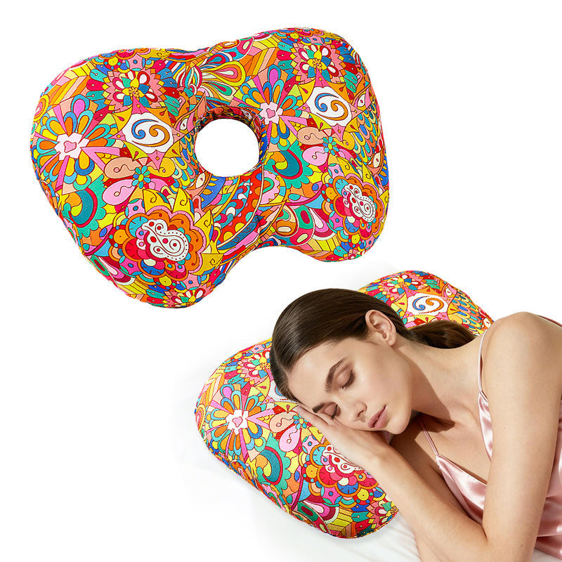 Fan Hollow Ear Support Pillow – Adjustable Side Sleep Neck Cushion with PP Cotton Filling and Breathable Fabric