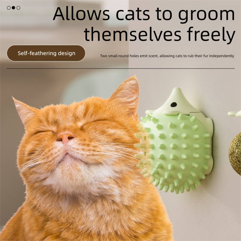 3-Pack Cat Hedgehog Lick Toys – Rotating Catnip Ball Scratcher with Adhesive Mount, ABS Self-Play Wall Toy in Green, Blue & Brown