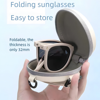 Black Foldable UV400 Sunglasses for Men and Women – Lightweight Driving & Outdoor Sun Glasses with Hard Case, 18.4g TR+Metal Frame, Compact 32mm Folded Size