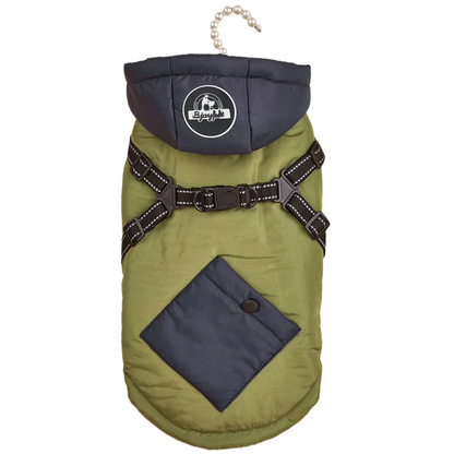 Green Thickened Winter Dog Coat with Reflective Strips – Waterproof, Windproof Pet Jacket for Small to Medium Dogs, Adjustable Fit with Detachable Leash Hook and Decorative Velcro Patch(Size: L)