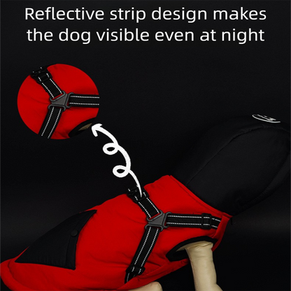 Green Thickened Winter Dog Coat with Reflective Strips – Waterproof, Windproof Pet Jacket for Small to Medium Dogs, Adjustable Fit with Detachable Leash Hook and Decorative Velcro Patch(Size: L)