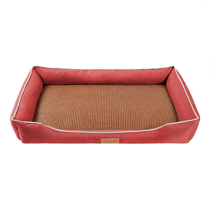 Red Rectangular Pet Bed with Removable Cooling Mat – Durable 600D Oxford Fabric Dog & Cat Bed, High-Rebound PP Cotton Filling, Non-Slip Base, for Medium to Large Breeds, Includes Free Cooling Pad(Size:S)